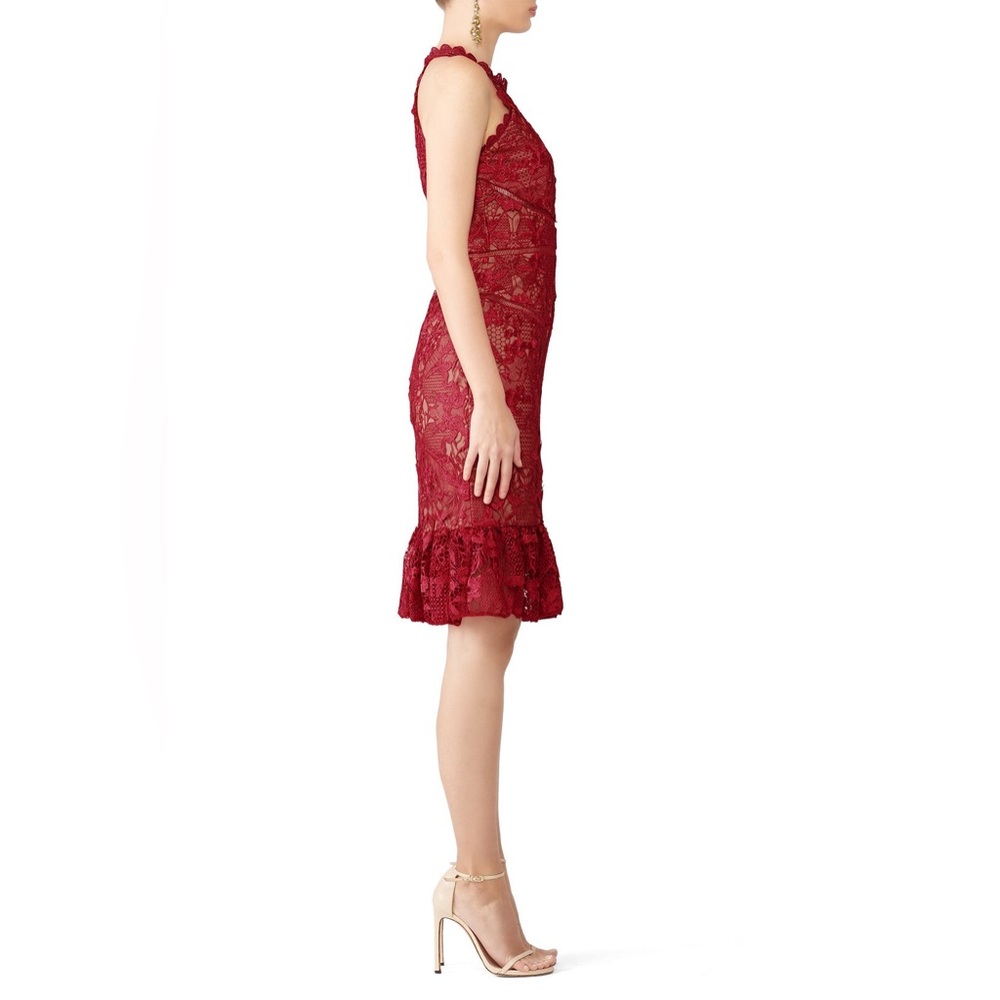 Marchesa Notte Red Lace Flounce Sheath Halter dress - Picture 3 of 7